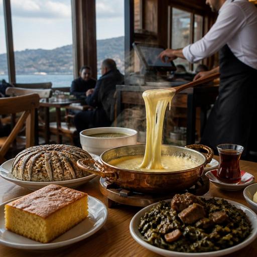 Trabzon Restoranlarında Mevsime Göre Kuymak ve Hamsili Pilav Menüsü