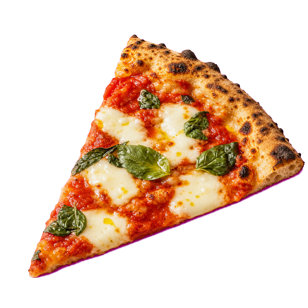Margherita fire slice with fresh basil and torn mozzarella