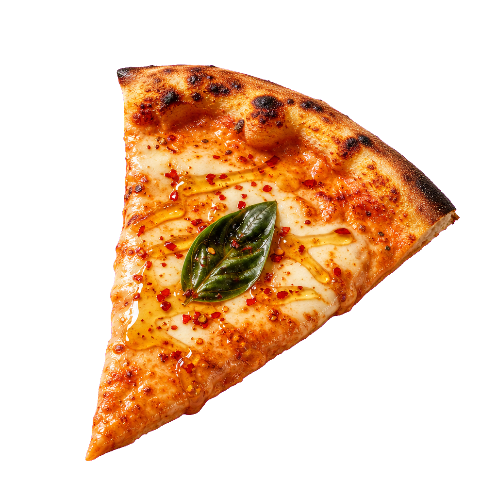 Hot honey vodka sauce pizza slice with chili flakes and basil