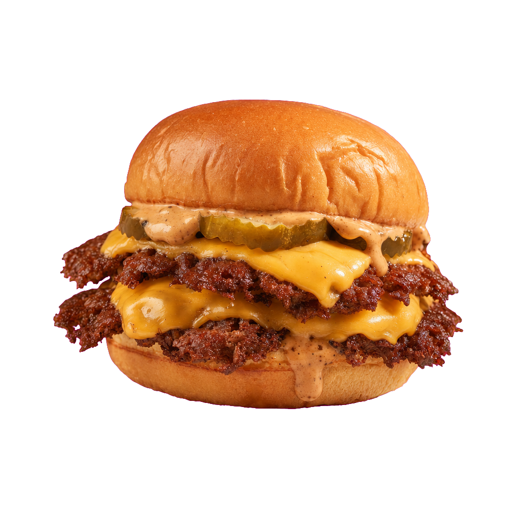 The Classic Smash burger with melted American cheese and pickles