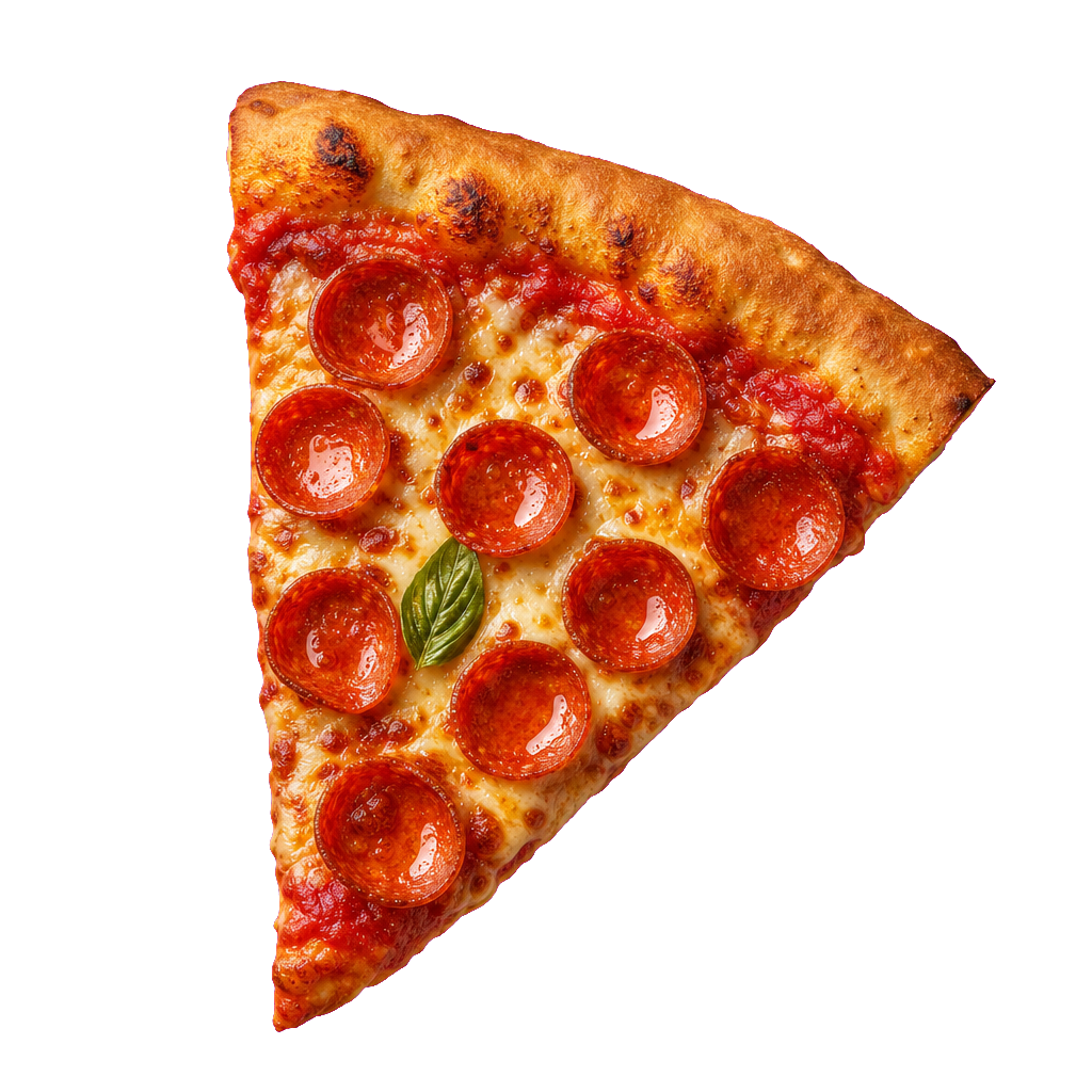 Classic pepperoni heat pizza slice with curled pepperoni and bubbling cheese