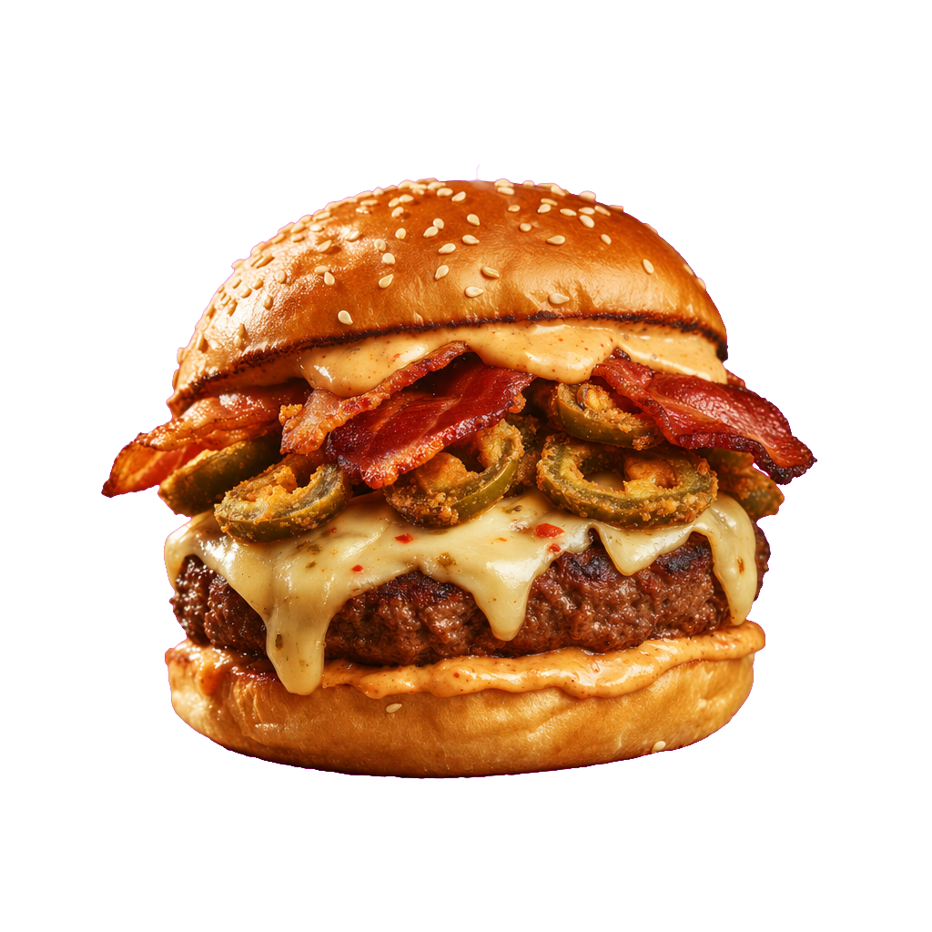 The Inferno burger with bacon, jalapeños and pepper jack cheese